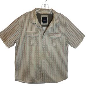 Prana Men's Shirt Button-Down Sz L Green 100% Organic Cotton Preppy Aztec Artsy